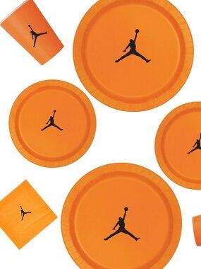 Custom shoe Paper Party Plates Set, Orange, 60 Count, Basketball Theme, Jumpman